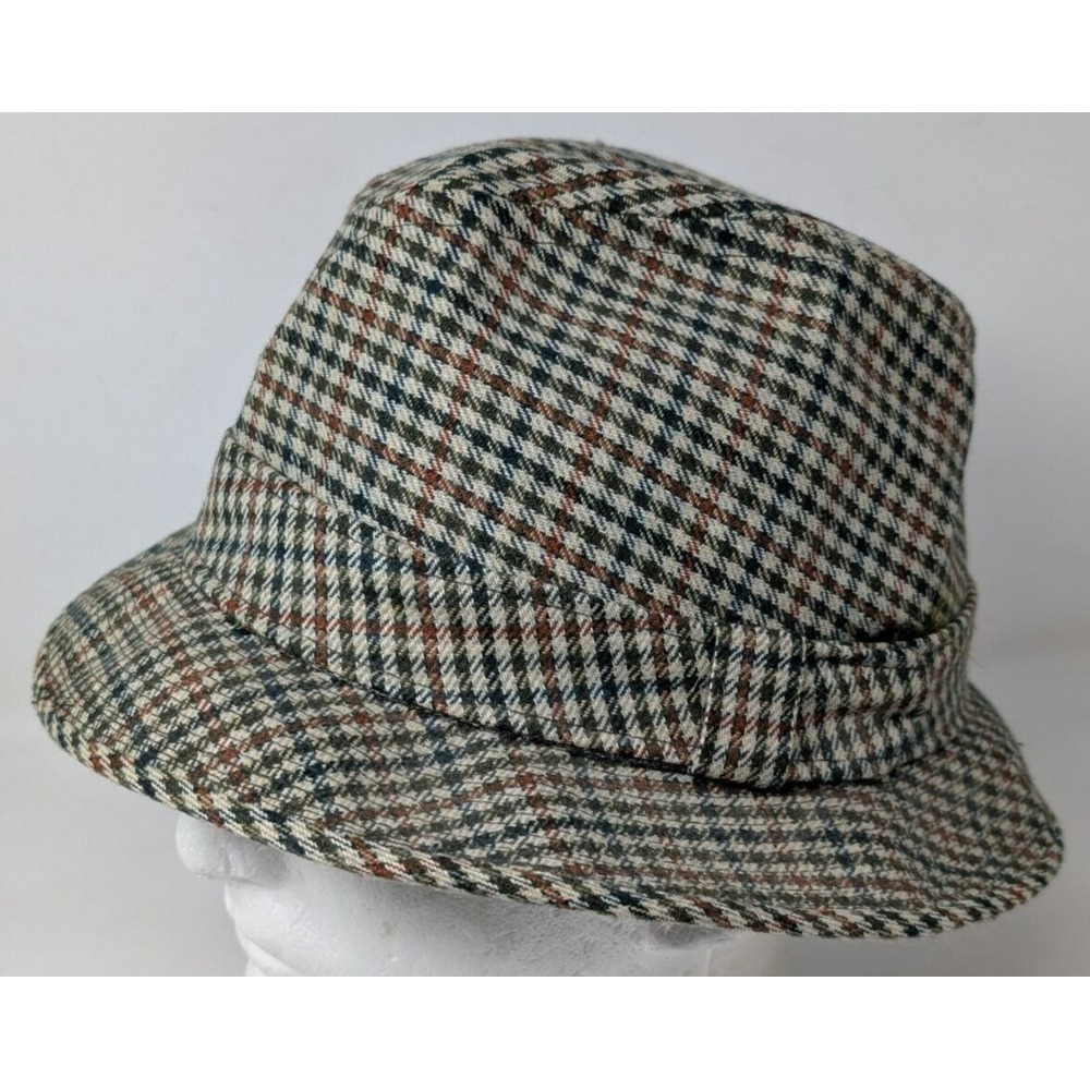 Vintage Knox Fedora Plaid Wool Tweed Hat Size 7 1/4 Union Made in USA 60s 70s